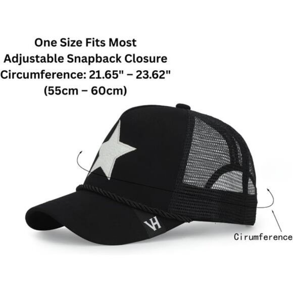 Black mesh trucker hat for women pearl star snapback adjustable baseball cap - Picture 2 of 7